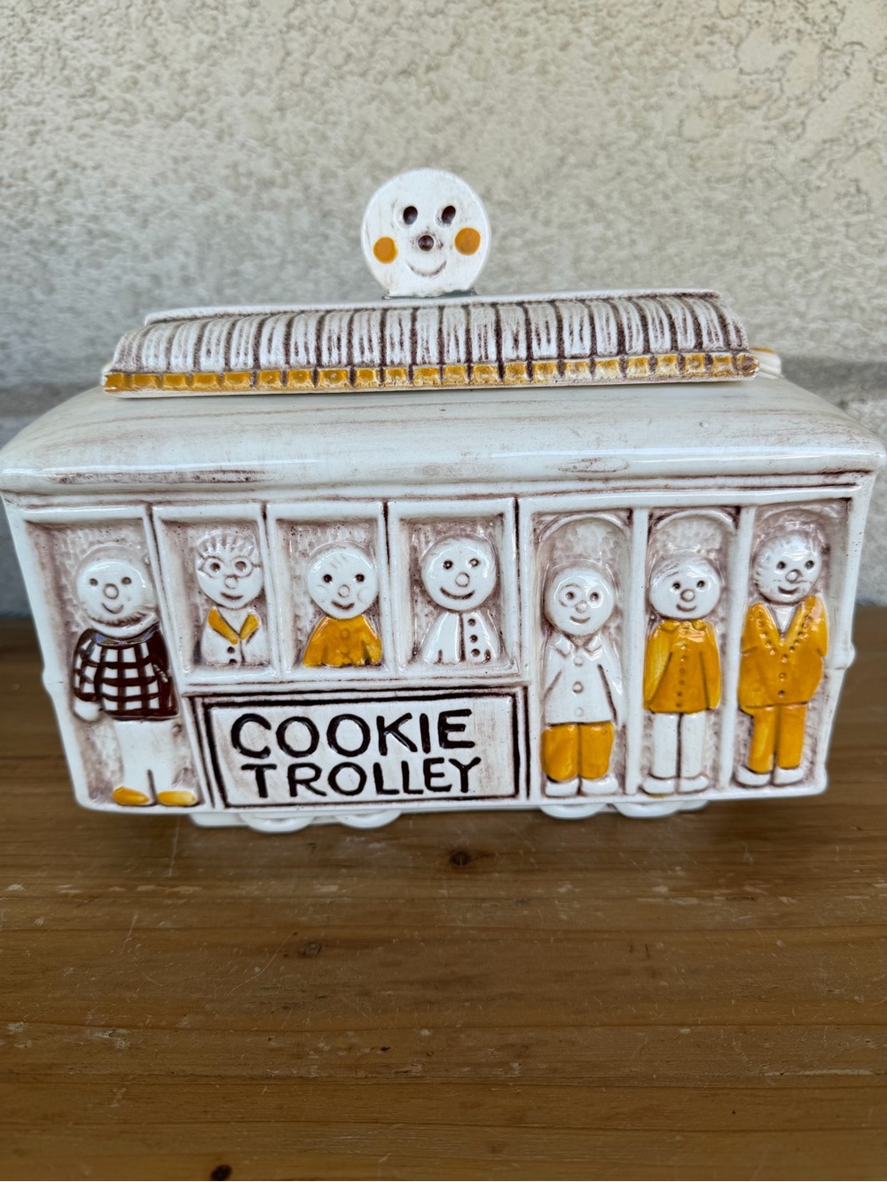 Cookie Trolley Ceramic Cookie Jar in White and Yellow